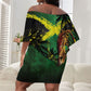One Love Jamaica Off Shoulder Short Dress Rastafarian Lion Reggae Grunge Style