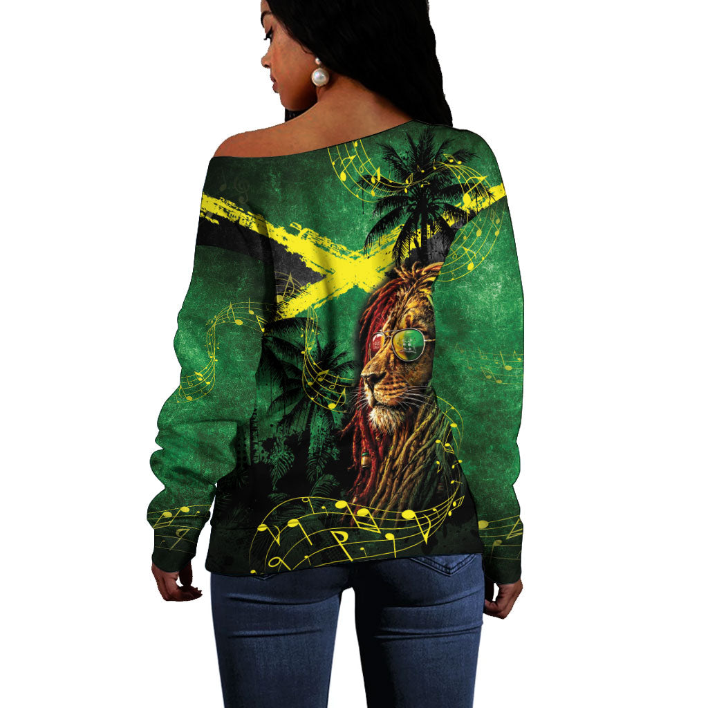 One Love Jamaica Off Shoulder Sweater Rastafarian Lion Reggae Grunge Style