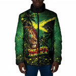 One Love Jamaica Padded Jacket Rastafarian Lion Reggae Grunge Style