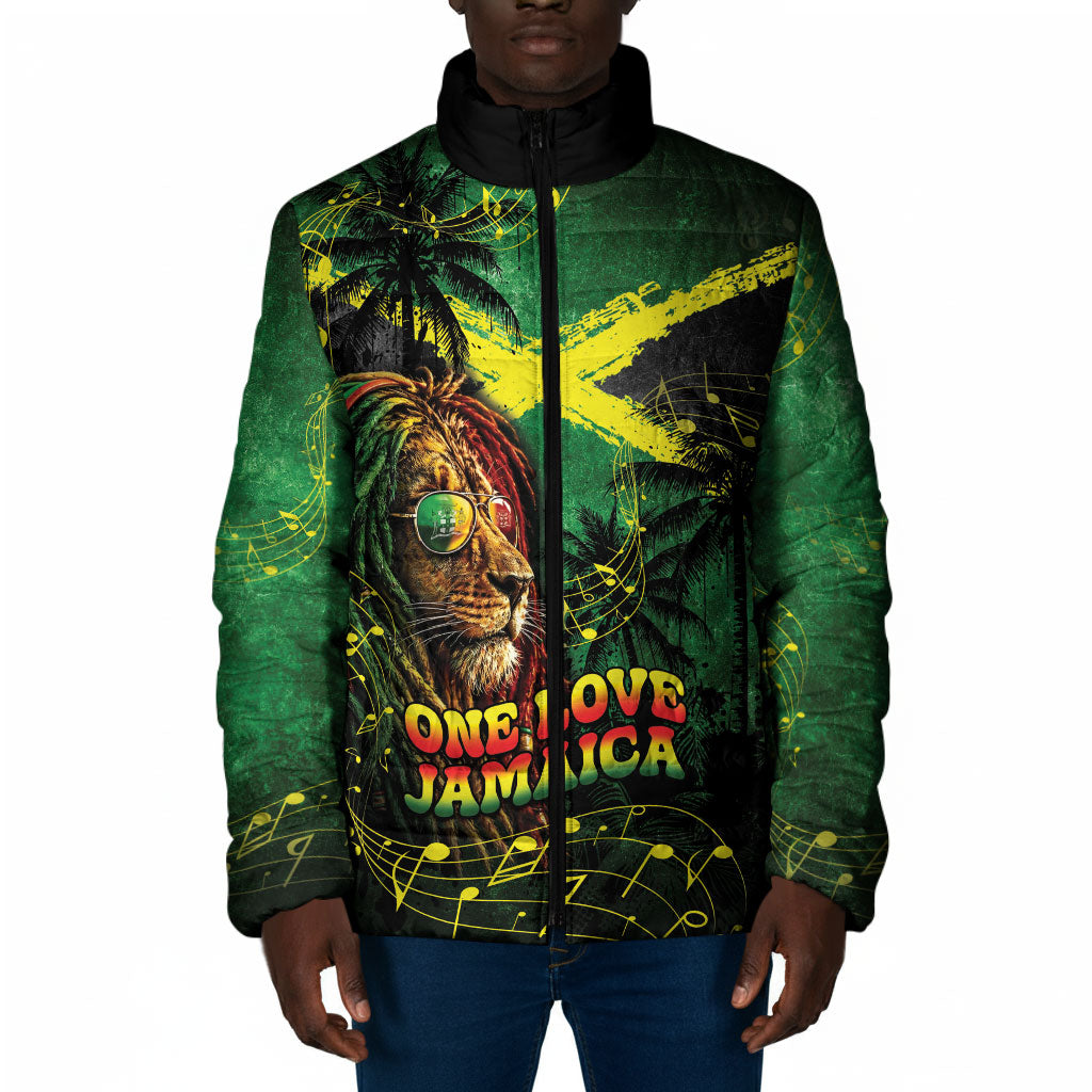One Love Jamaica Padded Jacket Rastafarian Lion Reggae Grunge Style