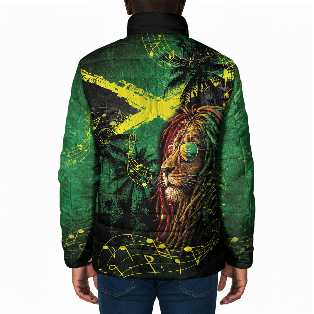 One Love Jamaica Padded Jacket Rastafarian Lion Reggae Grunge Style