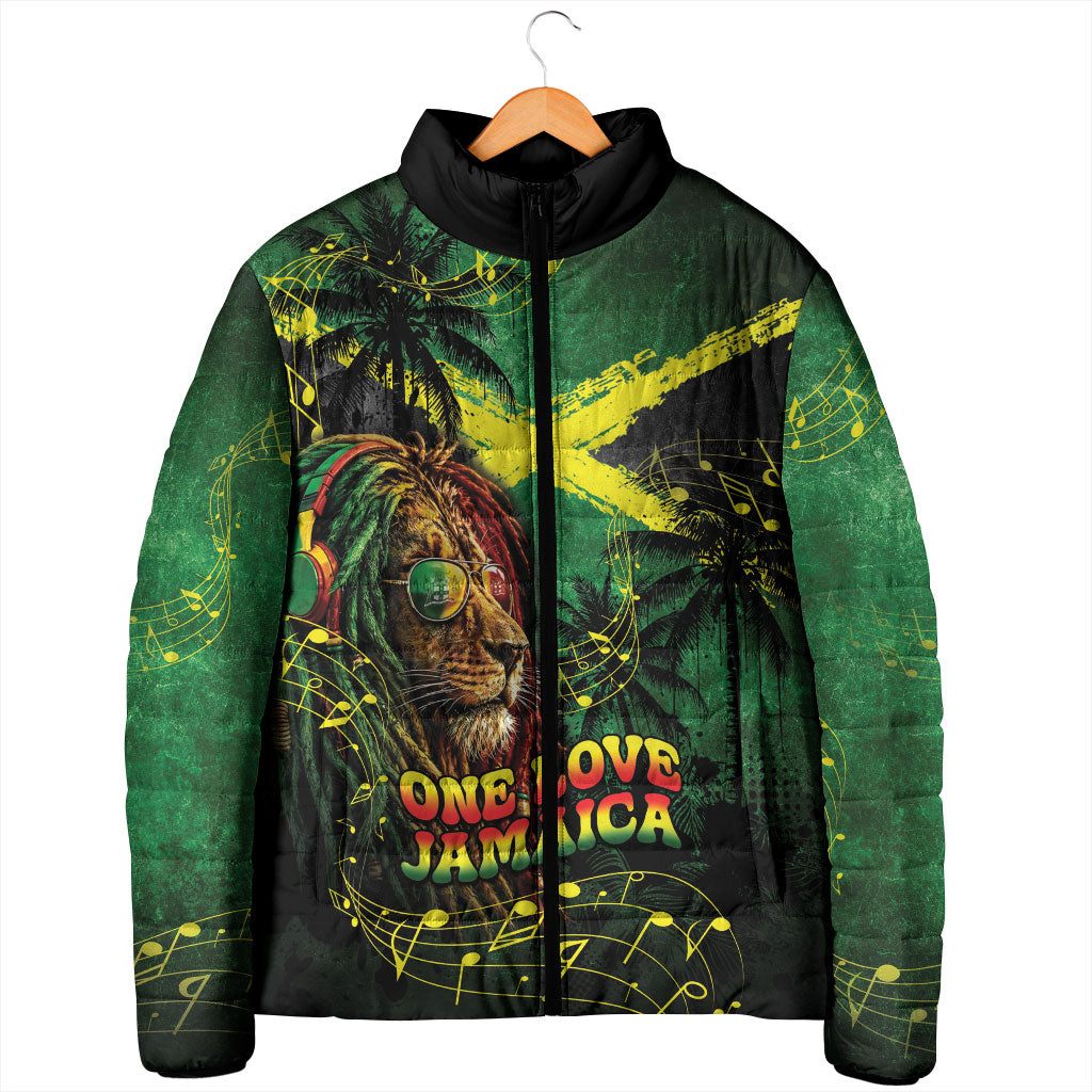 One Love Jamaica Padded Jacket Rastafarian Lion Reggae Grunge Style