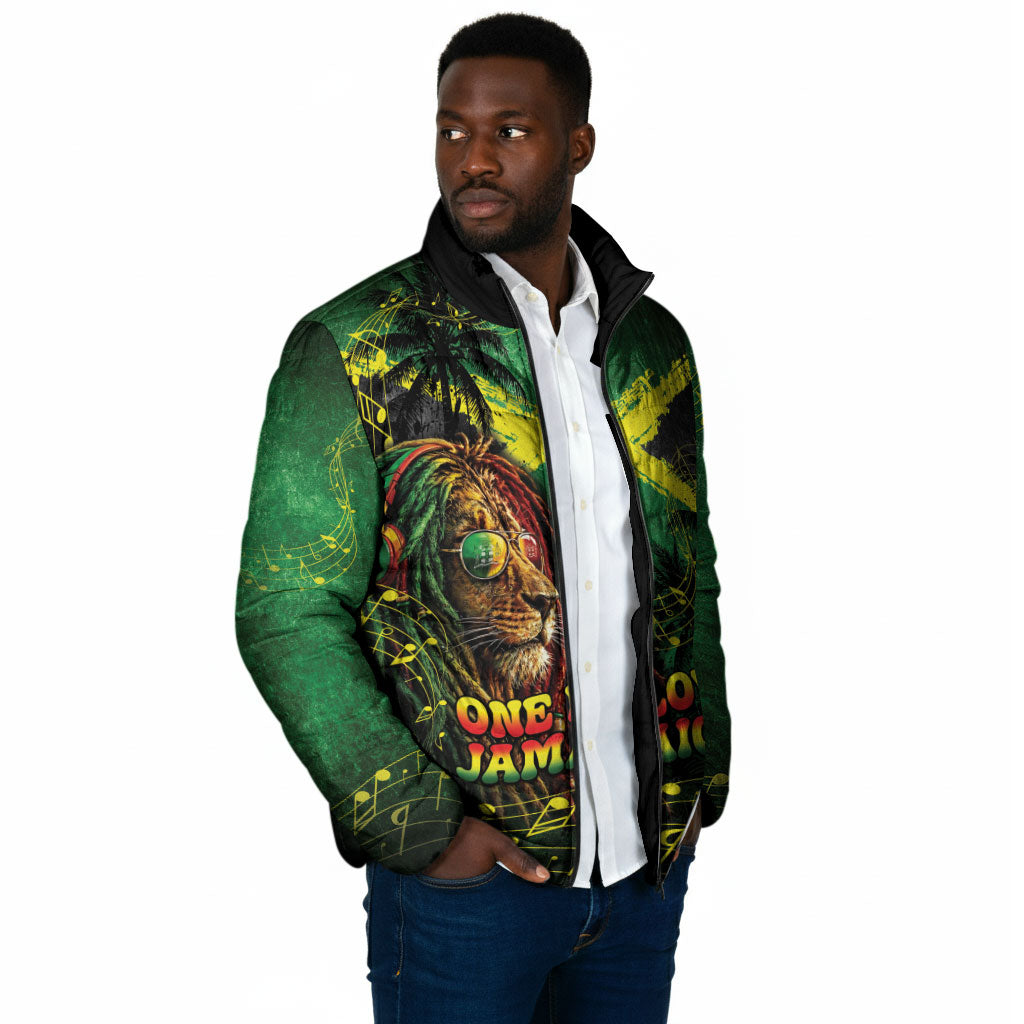 One Love Jamaica Padded Jacket Rastafarian Lion Reggae Grunge Style