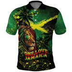 One Love Jamaica Polo Shirt Rastafarian Lion Reggae Grunge Style