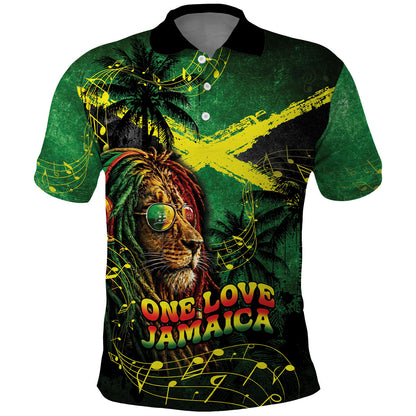 One Love Jamaica Polo Shirt Rastafarian Lion Reggae Grunge Style