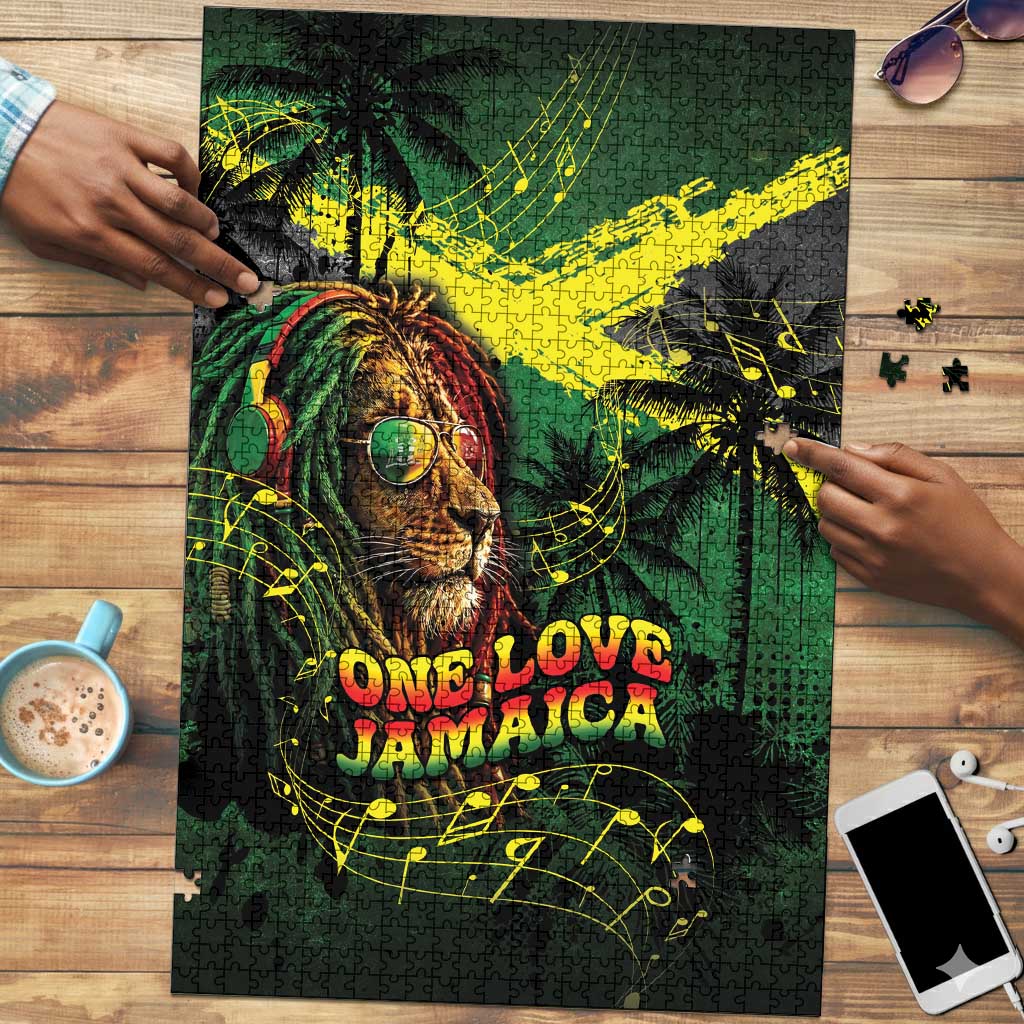 One Love Jamaica Puzzle Rastafarian Lion Reggae Grunge Style