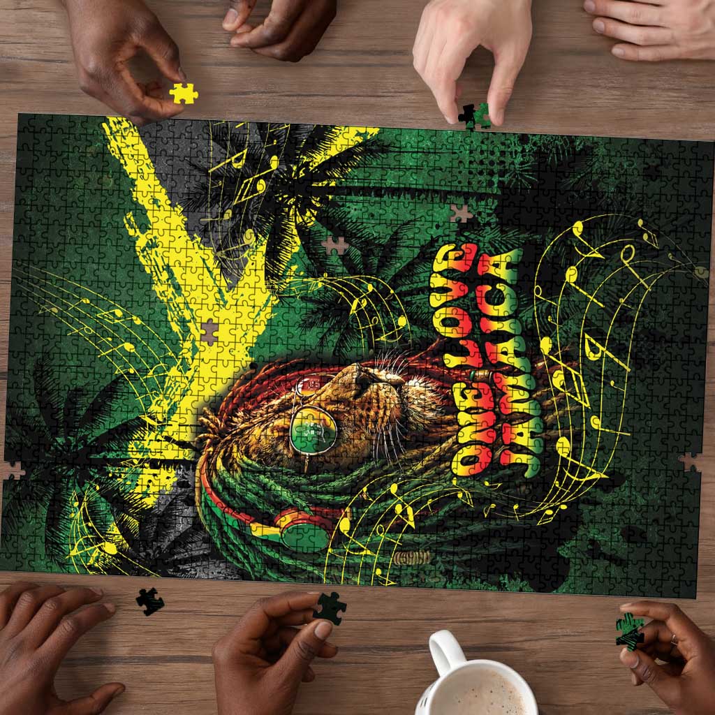 One Love Jamaica Puzzle Rastafarian Lion Reggae Grunge Style