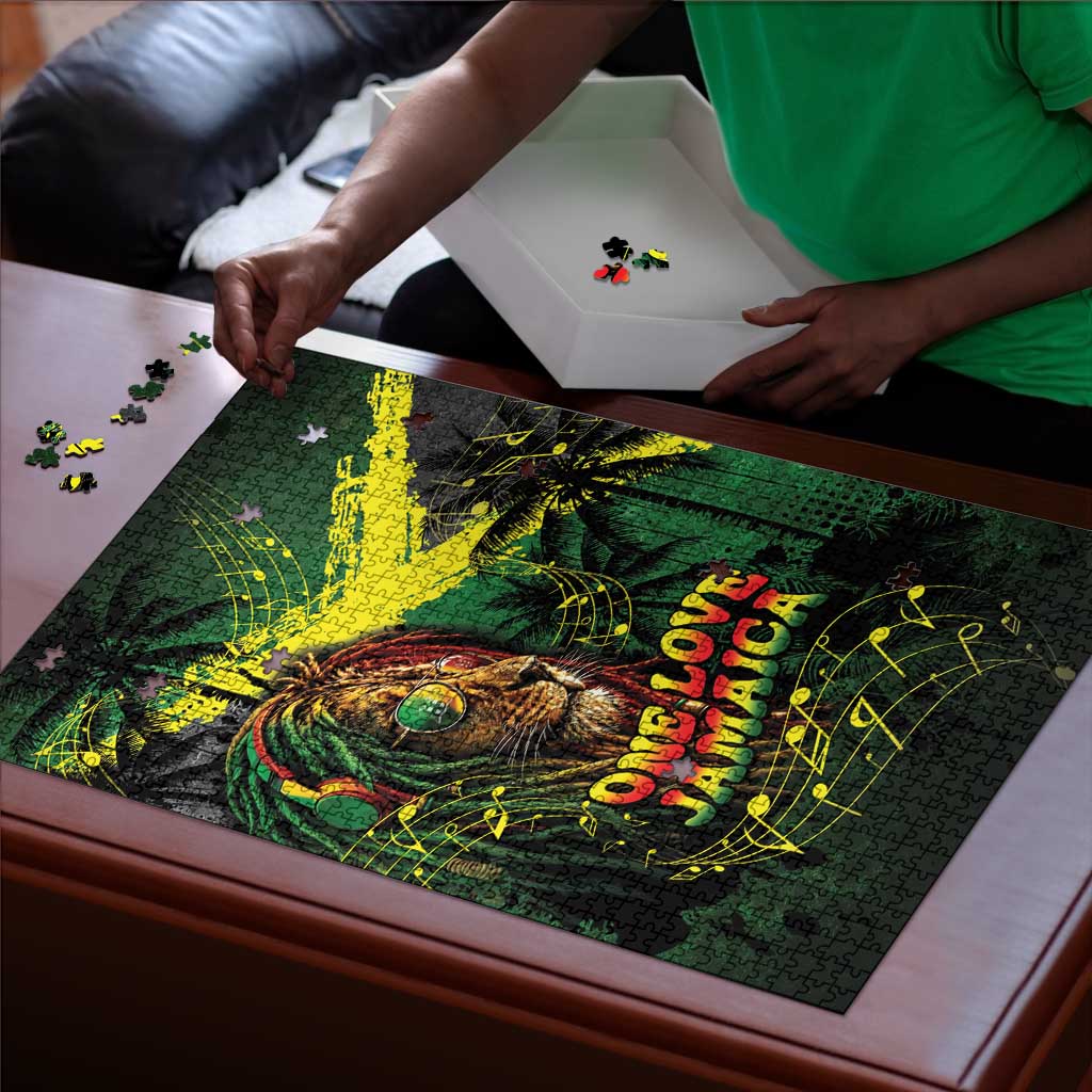 One Love Jamaica Puzzle Rastafarian Lion Reggae Grunge Style