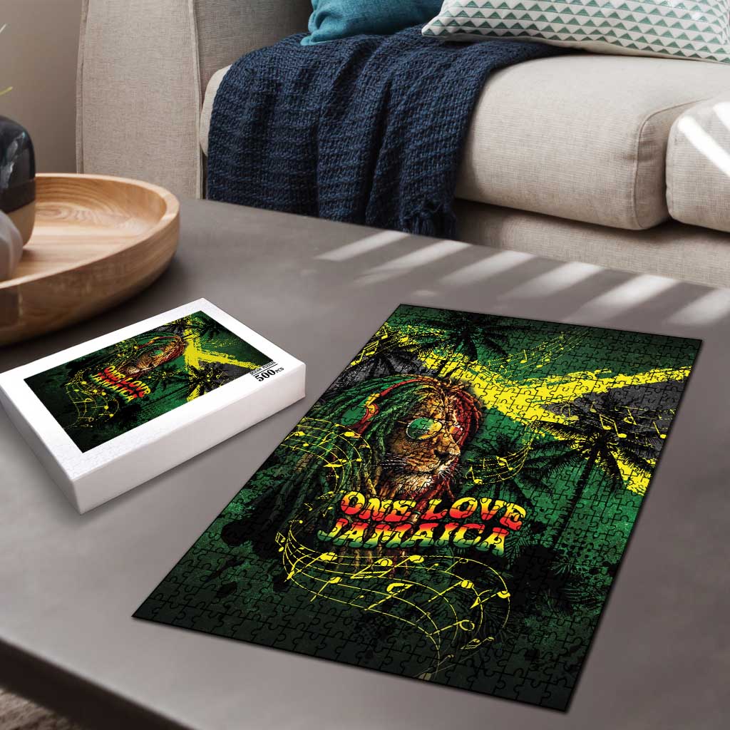 One Love Jamaica Puzzle Rastafarian Lion Reggae Grunge Style