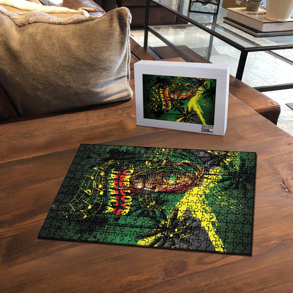One Love Jamaica Puzzle Rastafarian Lion Reggae Grunge Style