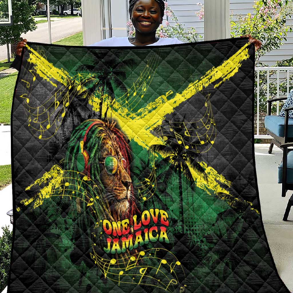 One Love Jamaica Quilt Rastafarian Lion Reggae Grunge Style