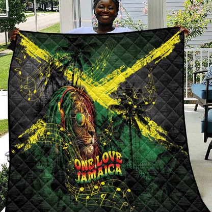 One Love Jamaica Quilt Rastafarian Lion Reggae Grunge Style