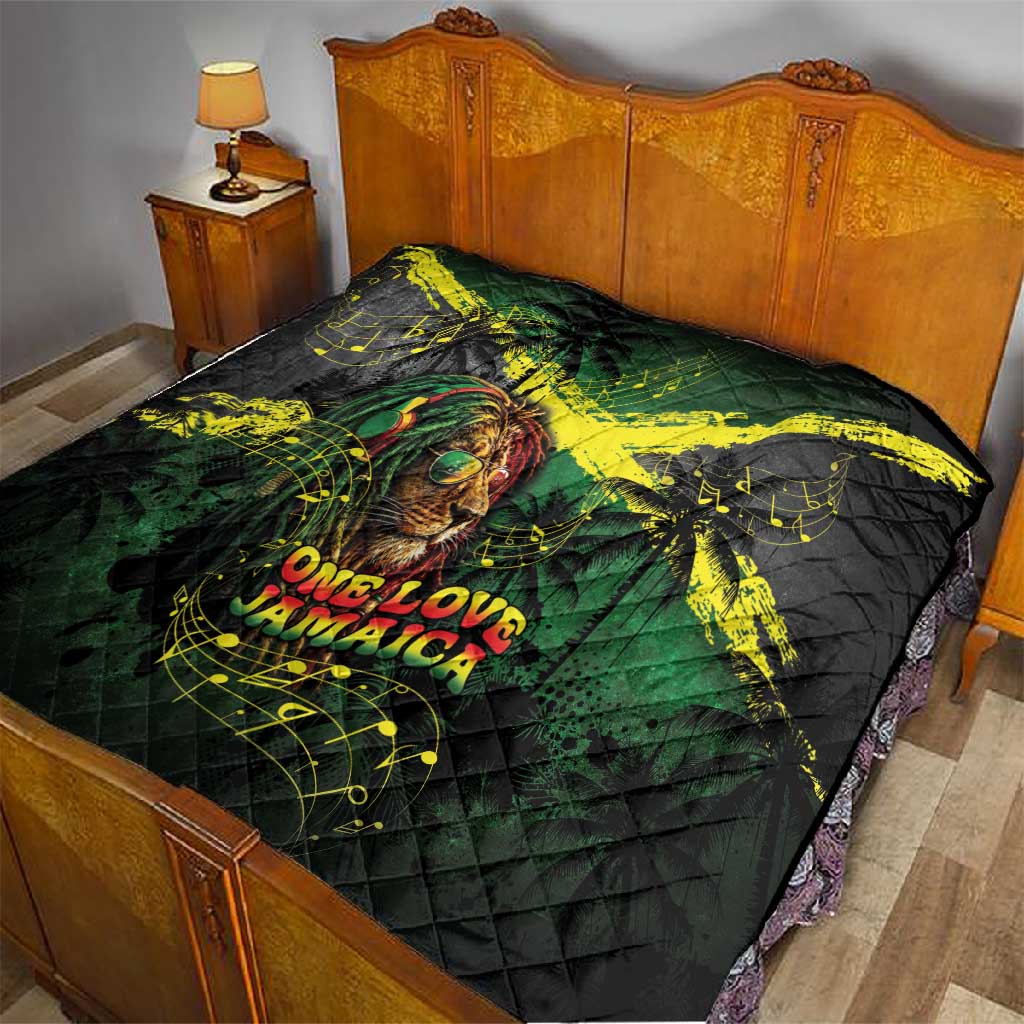 One Love Jamaica Quilt Rastafarian Lion Reggae Grunge Style