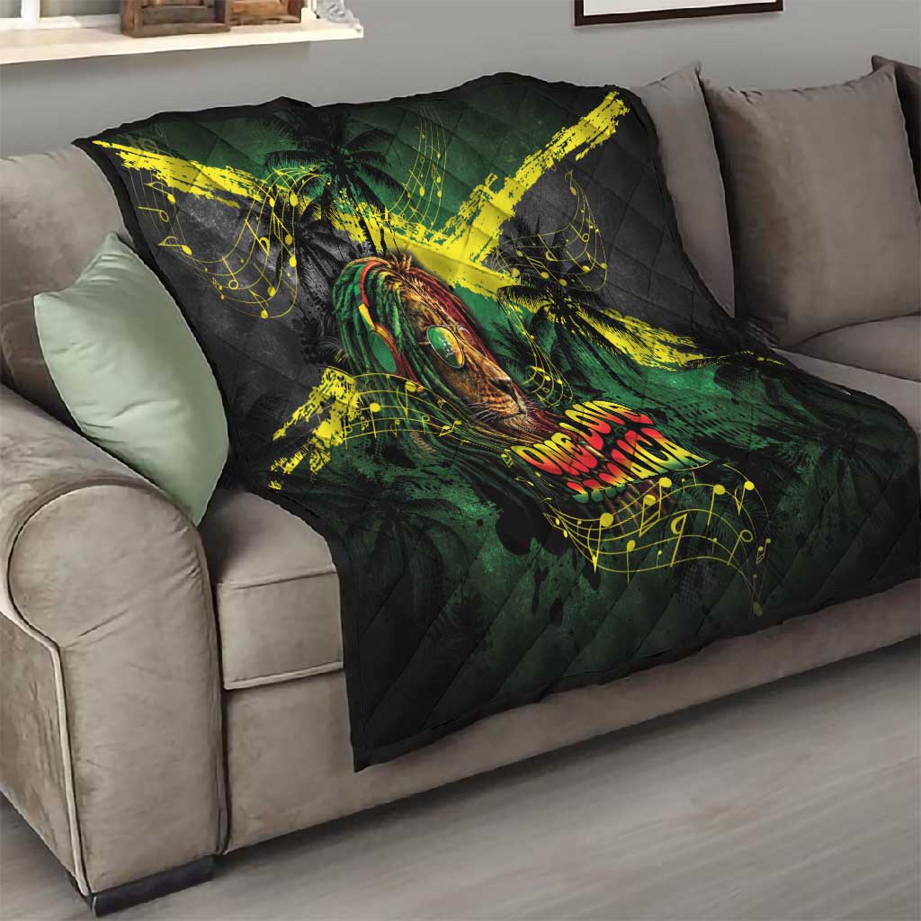 One Love Jamaica Quilt Rastafarian Lion Reggae Grunge Style