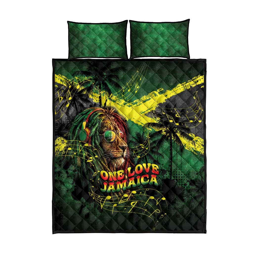 One Love Jamaica Quilt Bed Set Rastafarian Lion Reggae Grunge Style