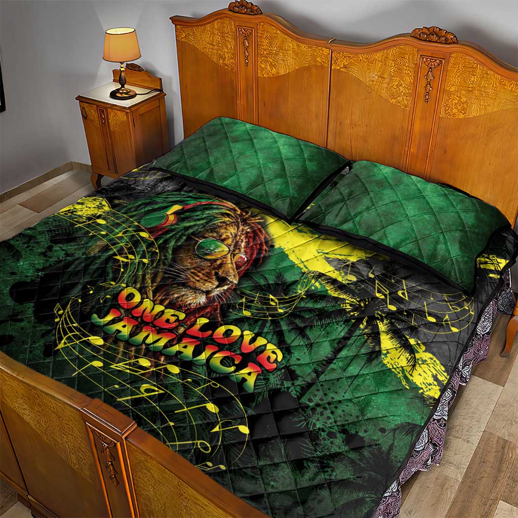 One Love Jamaica Quilt Bed Set Rastafarian Lion Reggae Grunge Style