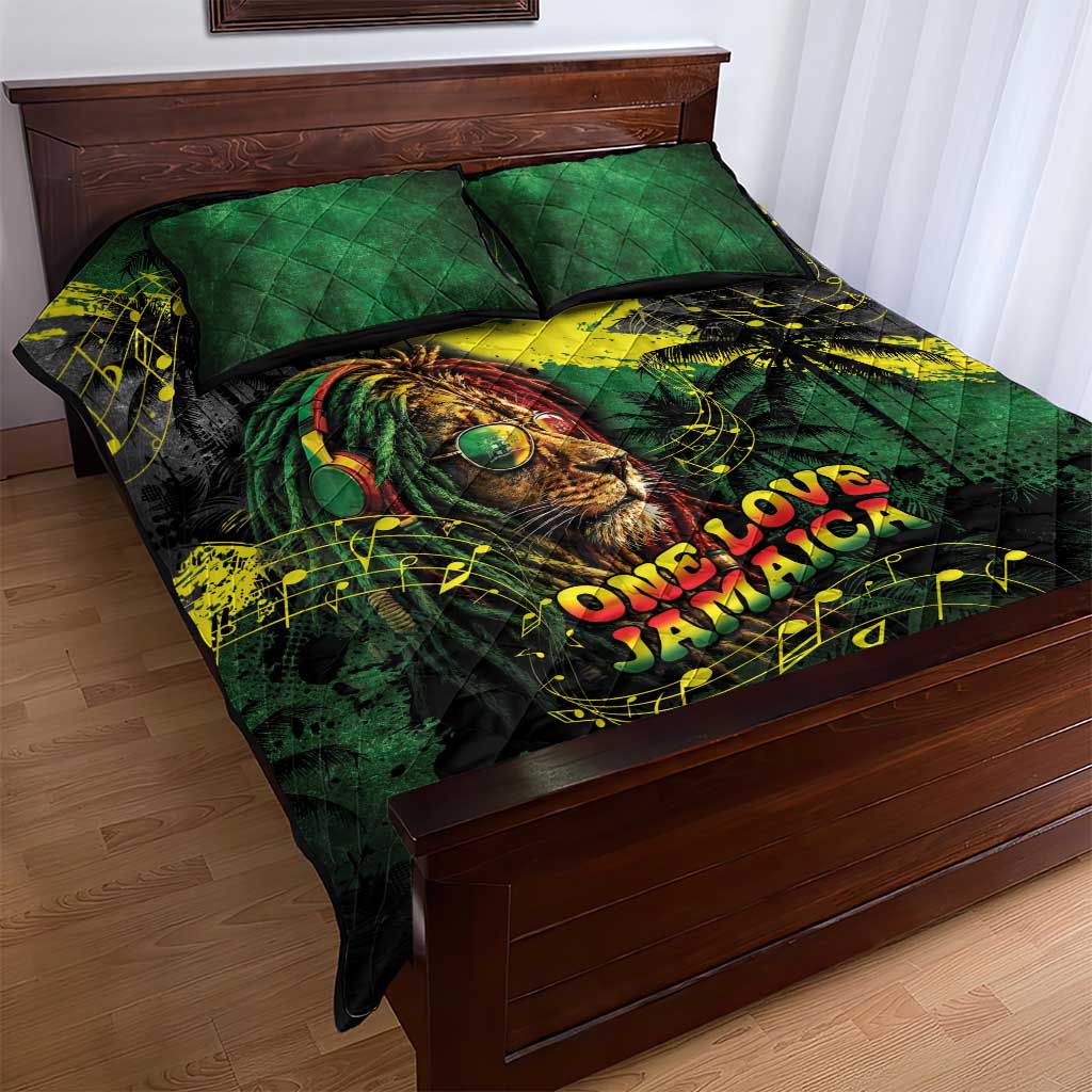 One Love Jamaica Quilt Bed Set Rastafarian Lion Reggae Grunge Style