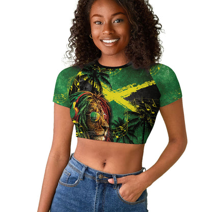 One Love Jamaica Raglan Cropped T shirt Rastafarian Lion Reggae Grunge Style