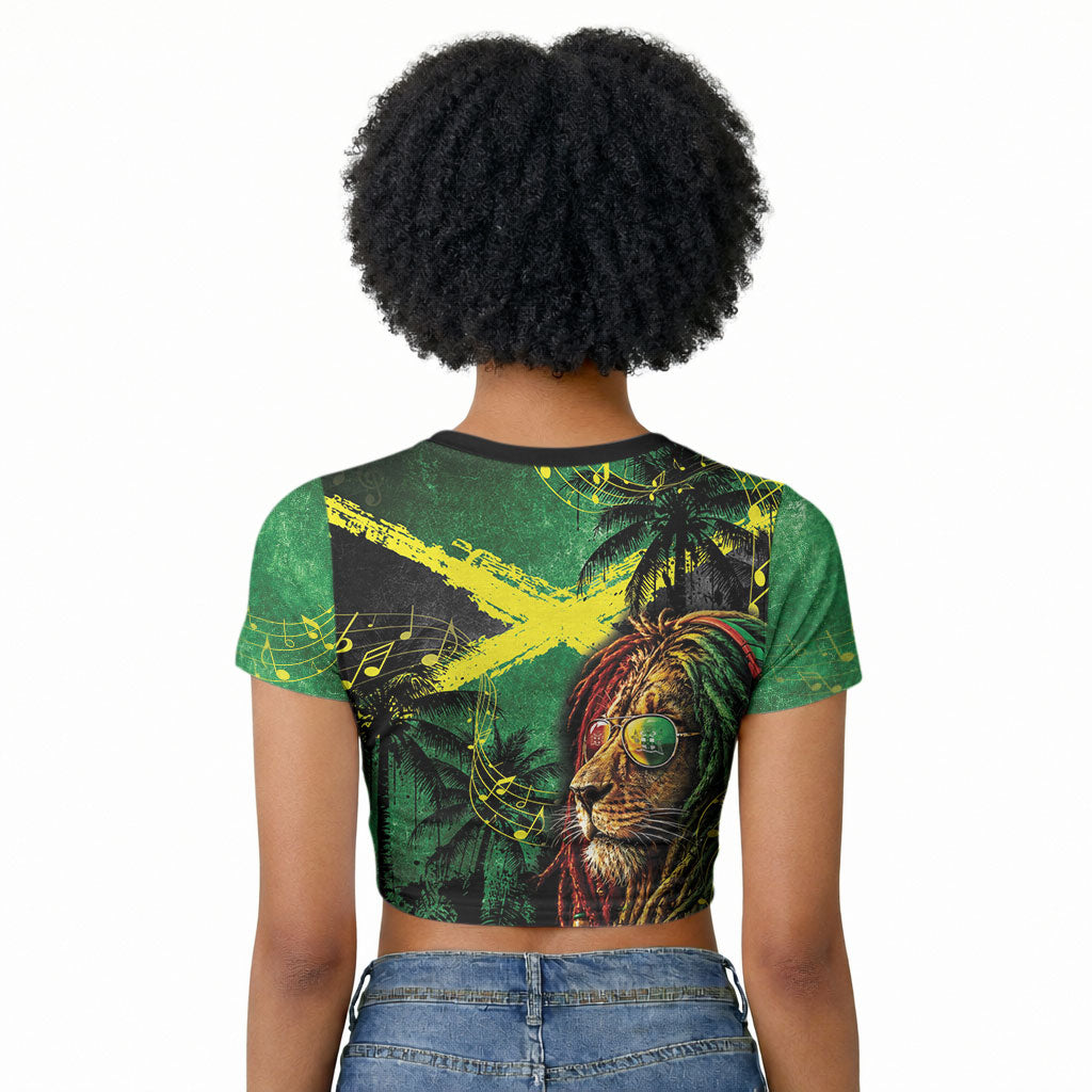 One Love Jamaica Raglan Cropped T shirt Rastafarian Lion Reggae Grunge Style