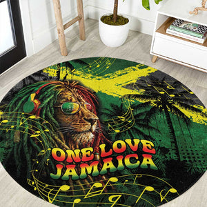 One Love Jamaica Round Carpet Rastafarian Lion Reggae Grunge Style