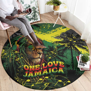 One Love Jamaica Round Carpet Rastafarian Lion Reggae Grunge Style