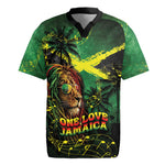 One Love Jamaica Rugby Jersey Rastafarian Lion Reggae Grunge Style