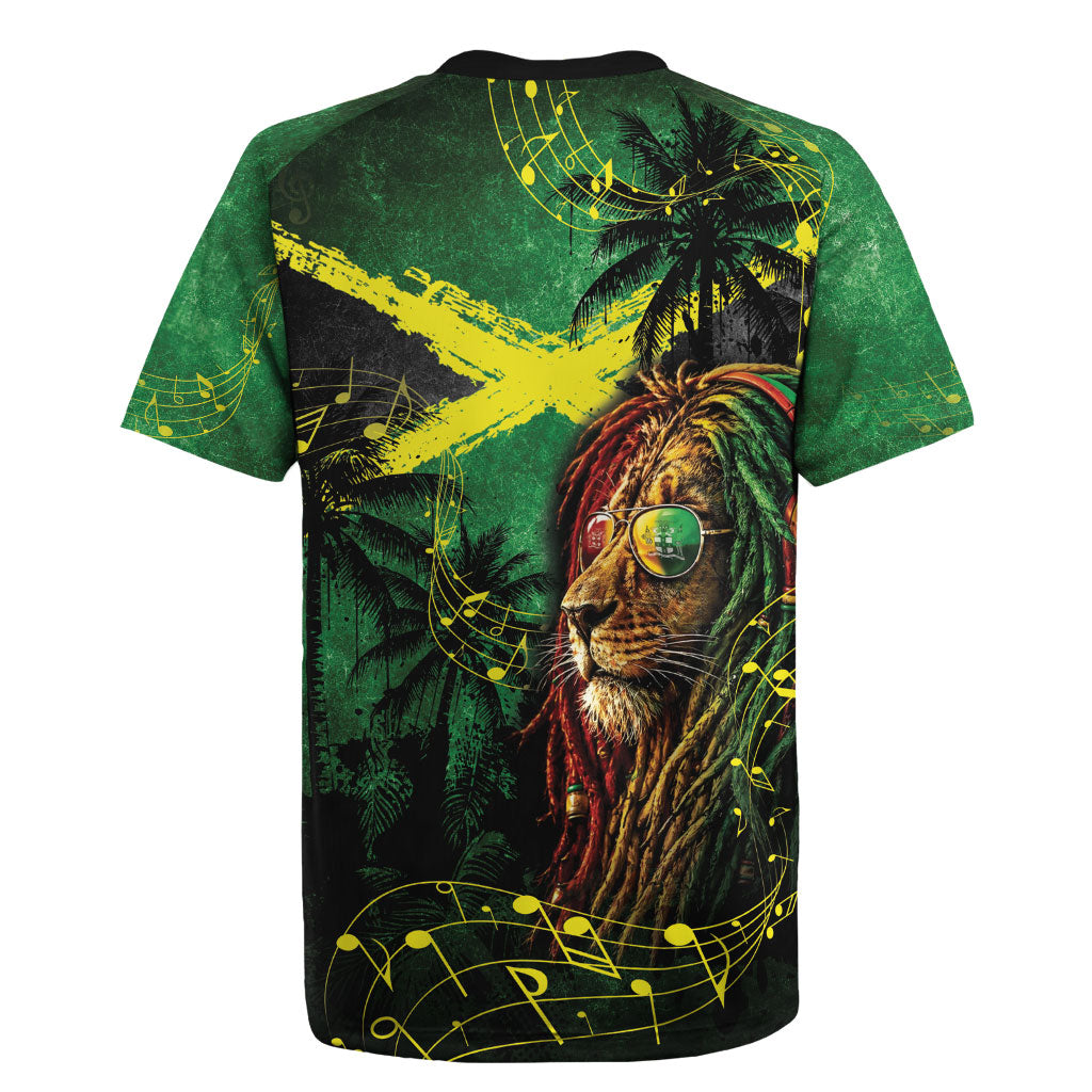 One Love Jamaica Rugby Jersey Rastafarian Lion Reggae Grunge Style