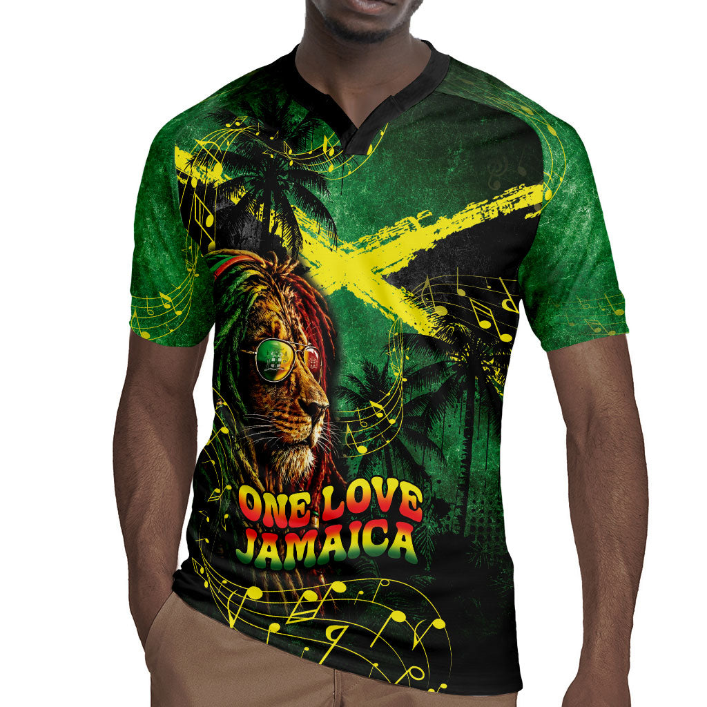 One Love Jamaica Rugby Jersey Rastafarian Lion Reggae Grunge Style