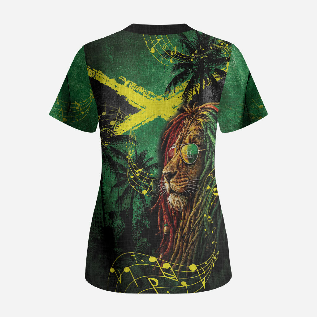 One Love Jamaica Scrub Top Rastafarian Lion Reggae Grunge Style