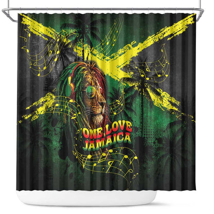 One Love Jamaica Shower Curtain Rastafarian Lion Reggae Grunge Style