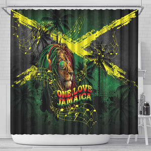 One Love Jamaica Shower Curtain Rastafarian Lion Reggae Grunge Style