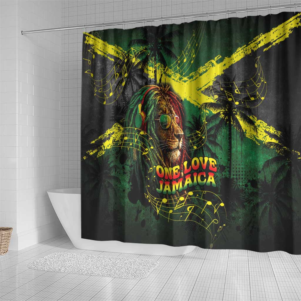 One Love Jamaica Shower Curtain Rastafarian Lion Reggae Grunge Style