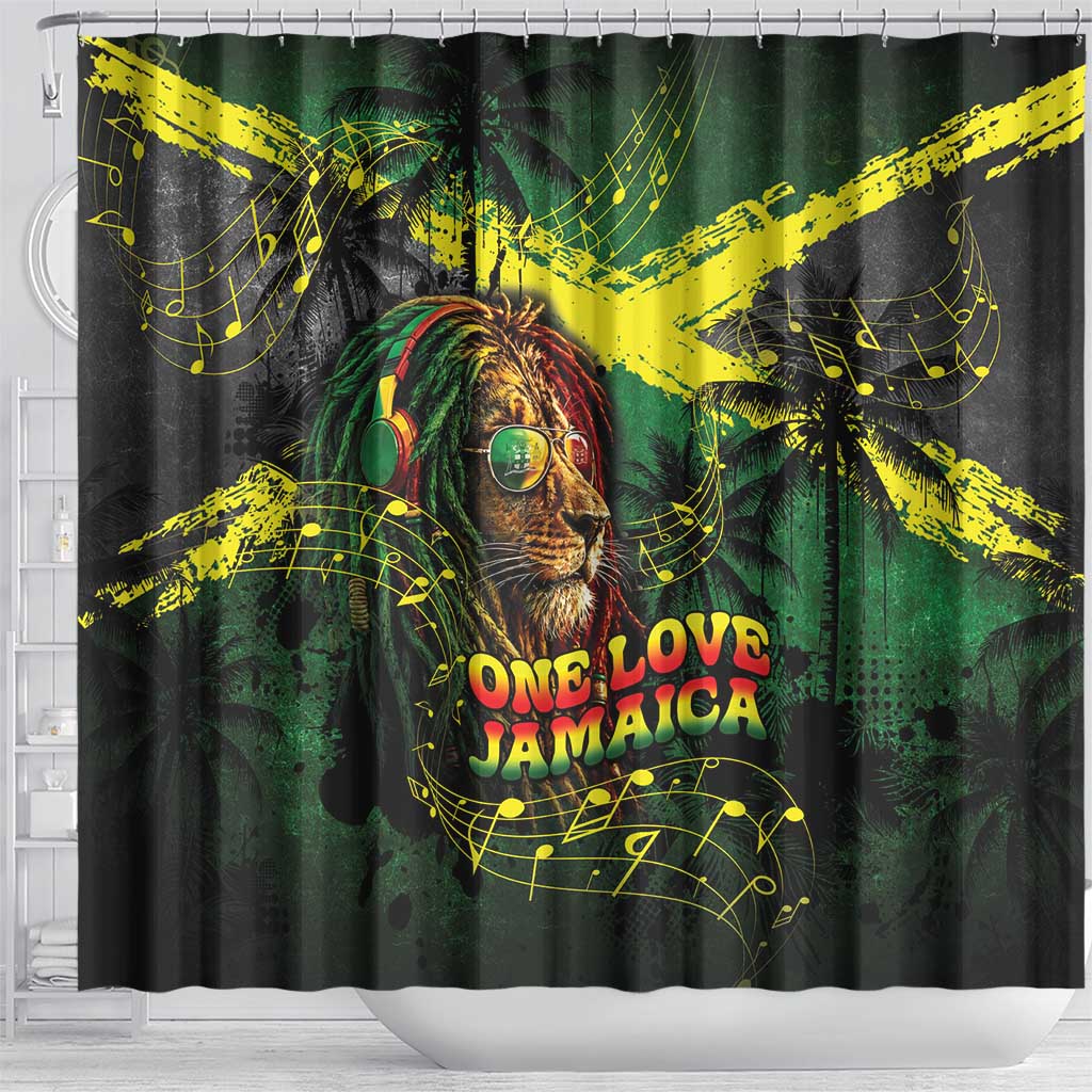 One Love Jamaica Shower Curtain Rastafarian Lion Reggae Grunge Style