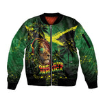 One Love Jamaica Sleeve Zip Bomber Jacket Rastafarian Lion Reggae Grunge Style