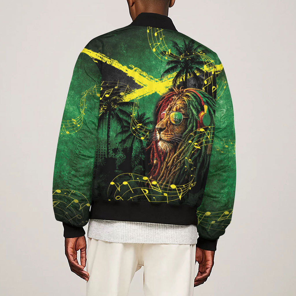 One Love Jamaica Sleeve Zip Bomber Jacket Rastafarian Lion Reggae Grunge Style
