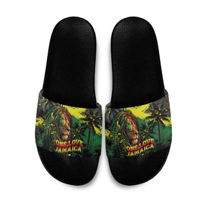 One Love Jamaica Slide Sandals Rastafarian Lion Reggae Grunge Style
