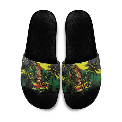 One Love Jamaica Slide Sandals Rastafarian Lion Reggae Grunge Style