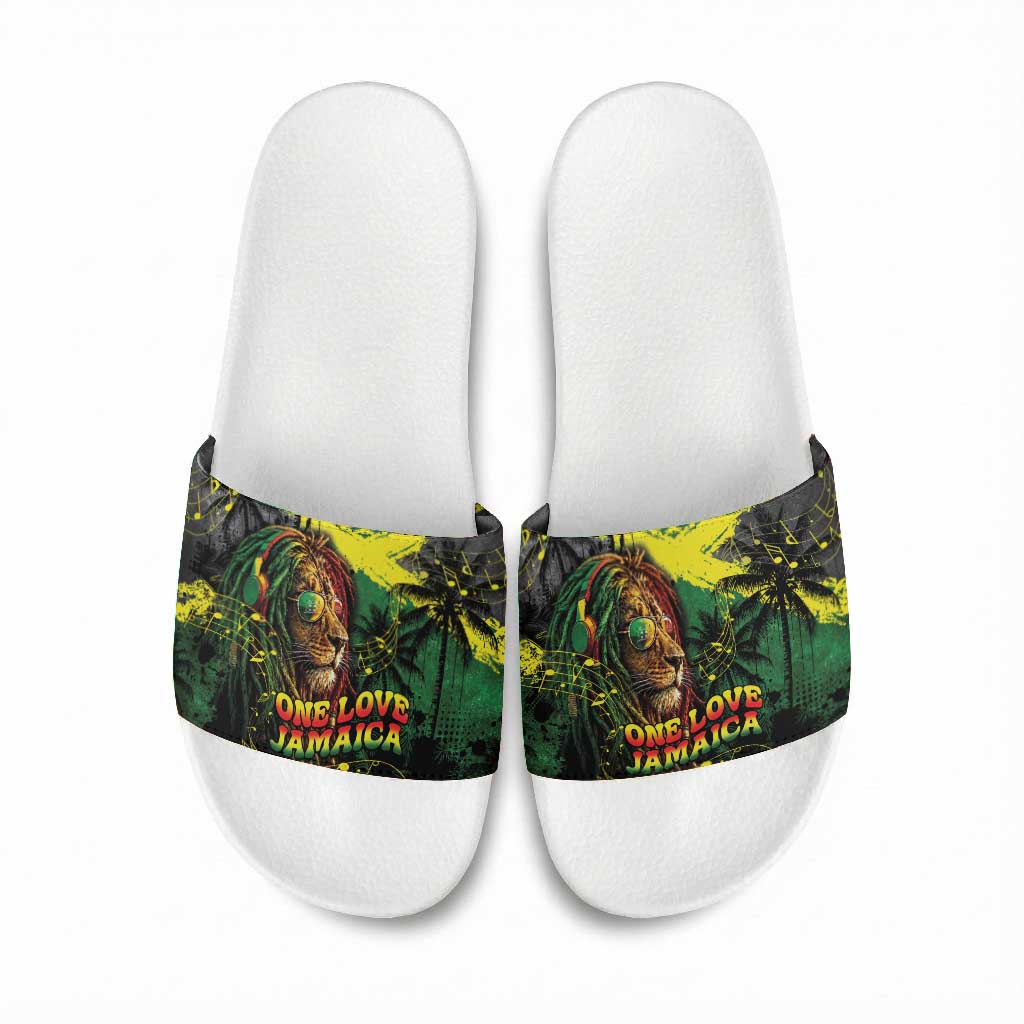 One Love Jamaica Slide Sandals Rastafarian Lion Reggae Grunge Style