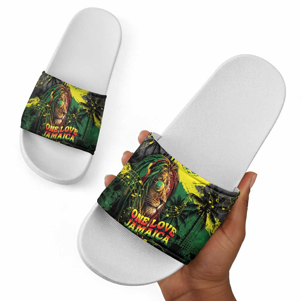 One Love Jamaica Slide Sandals Rastafarian Lion Reggae Grunge Style