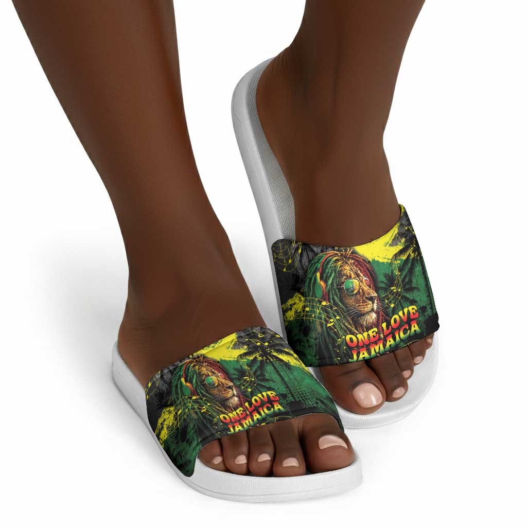 One Love Jamaica Slide Sandals Rastafarian Lion Reggae Grunge Style