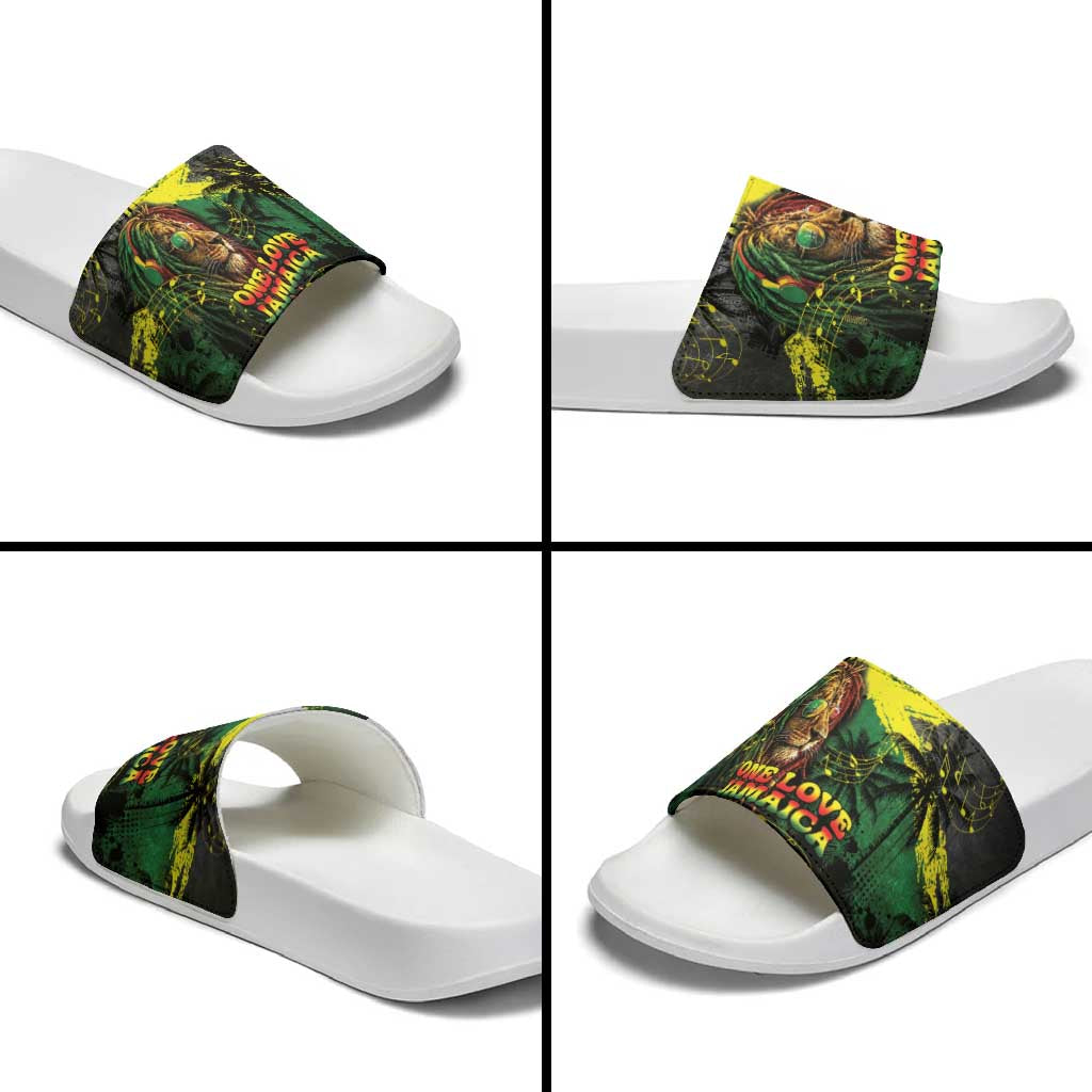 One Love Jamaica Slide Sandals Rastafarian Lion Reggae Grunge Style
