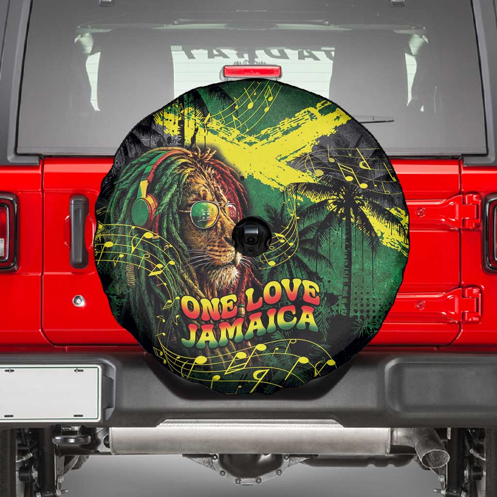 One Love Jamaica Spare Tire Cover Rastafarian Lion Reggae Grunge Style