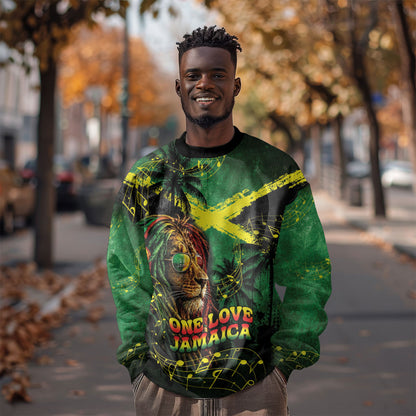 One Love Jamaica Sweatshirt Rastafarian Lion Reggae Grunge Style