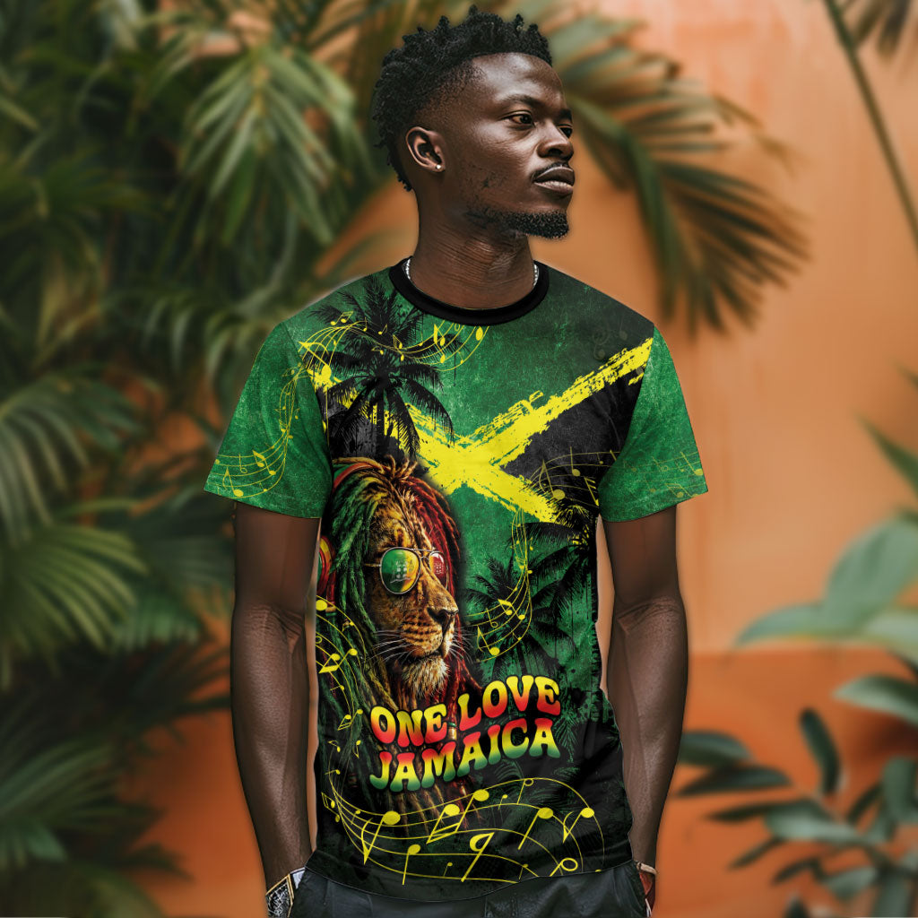 One Love Jamaica T shirt Rastafarian Lion Reggae Grunge Style