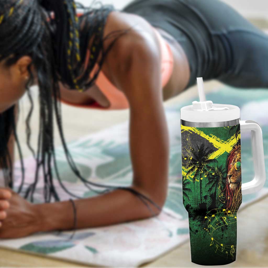 One Love Jamaica Tumbler With Handle Rastafarian Lion Reggae Grunge Style