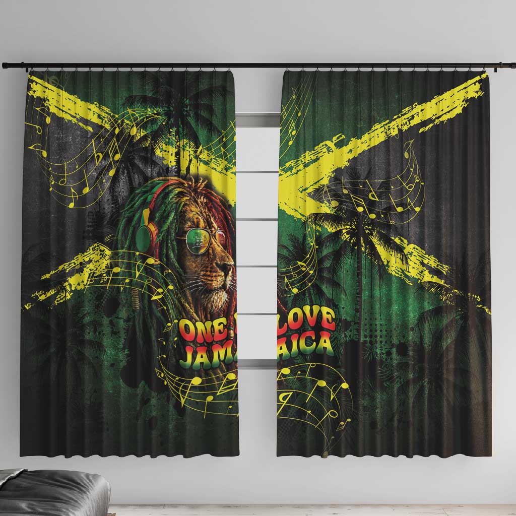 One Love Jamaica Window Curtain Rastafarian Lion Reggae Grunge Style