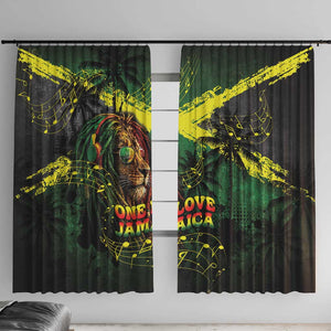 One Love Jamaica Window Curtain Rastafarian Lion Reggae Grunge Style