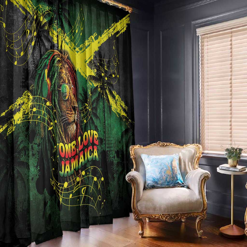 One Love Jamaica Window Curtain Rastafarian Lion Reggae Grunge Style