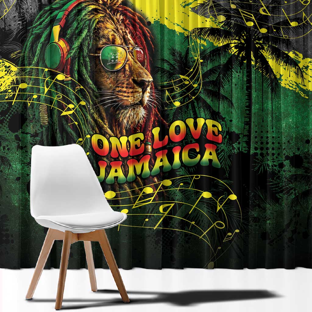 One Love Jamaica Window Curtain Rastafarian Lion Reggae Grunge Style