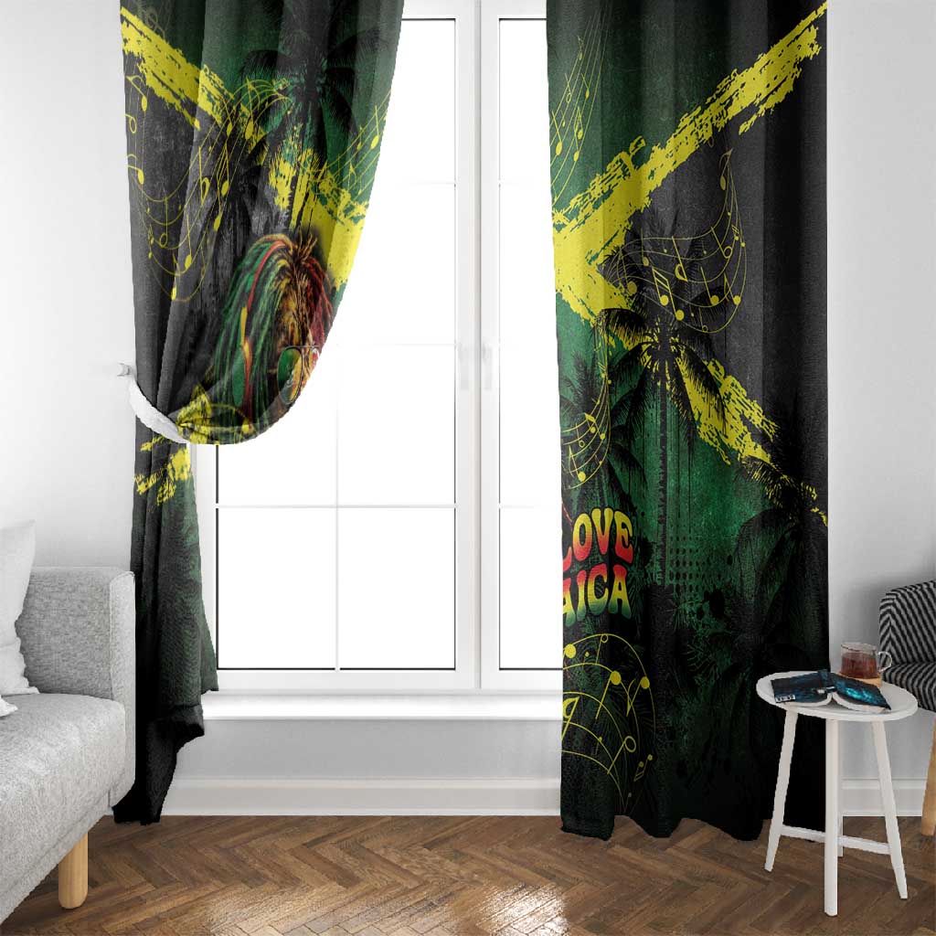 One Love Jamaica Window Curtain Rastafarian Lion Reggae Grunge Style
